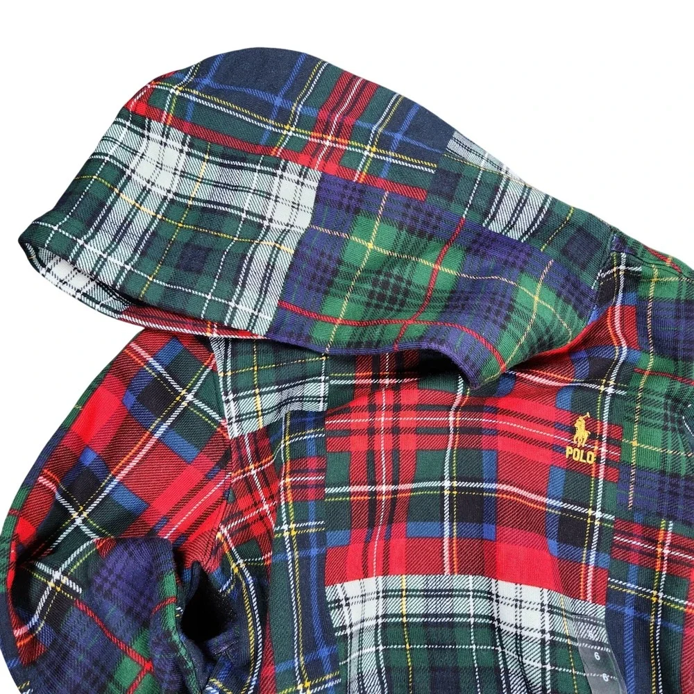 Polo Ralph Lauren Boys Patchwork‎ Plaid Tartan Pullover Hoodie Multicolor Size 6